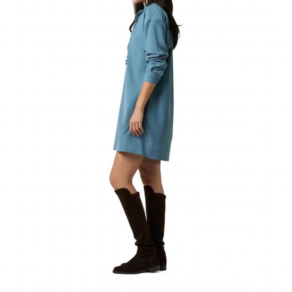 NEW ANN MASHBURN nicky popover shirtdress in steel blue stretch cord - Picture 3 of 4
